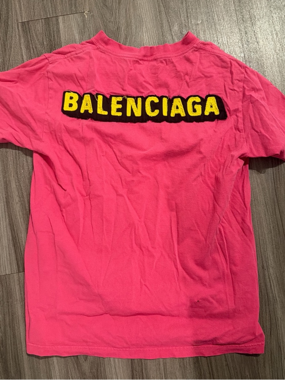 Balenciaga Hot Pink T-Shirt with Yellow Logo